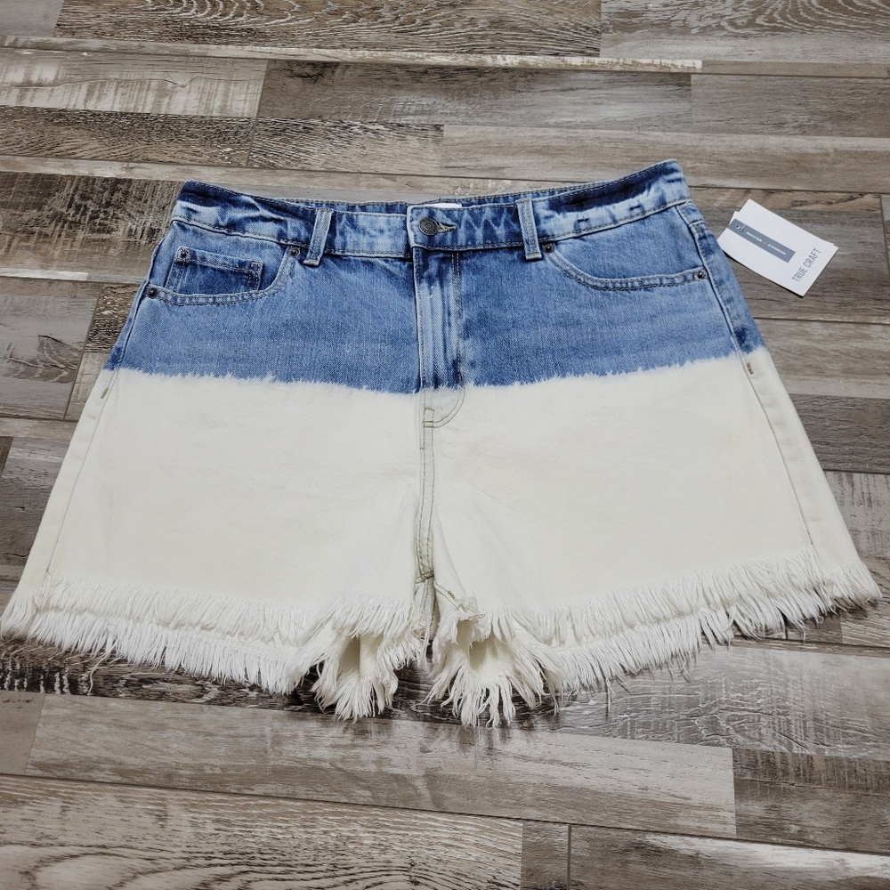 New True Craft High Rise Bleach Dip Denim Shorts Size 13